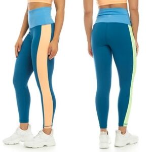 ZELOS Full Support High Waist Leggings Teal Combo Color Block 7/8ths - Sz Small
